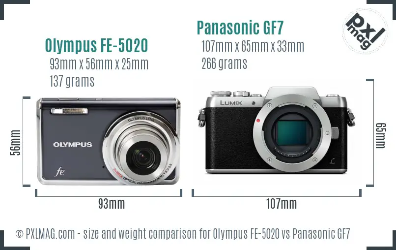 Olympus FE-5020 vs Panasonic GF7 size comparison