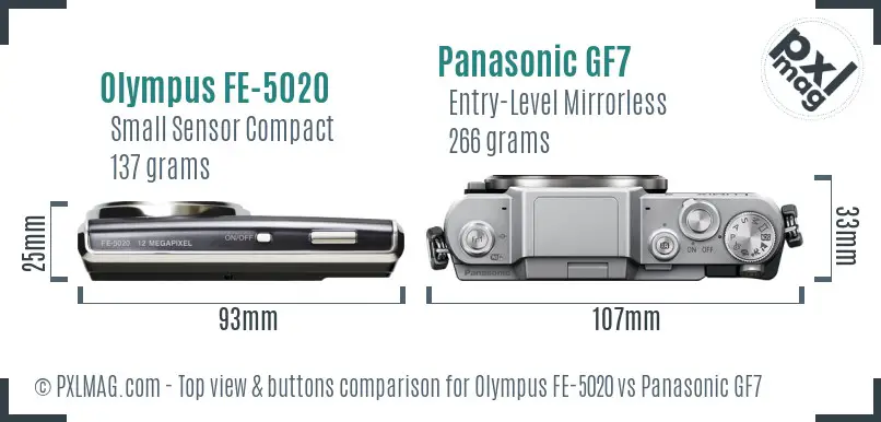 Olympus FE-5020 vs Panasonic GF7 top view buttons comparison