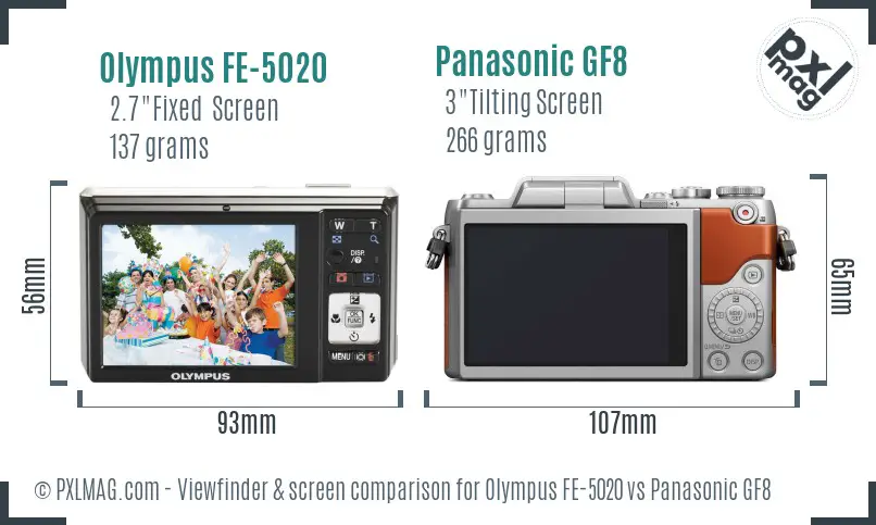 Olympus FE-5020 vs Panasonic GF8 Screen and Viewfinder comparison