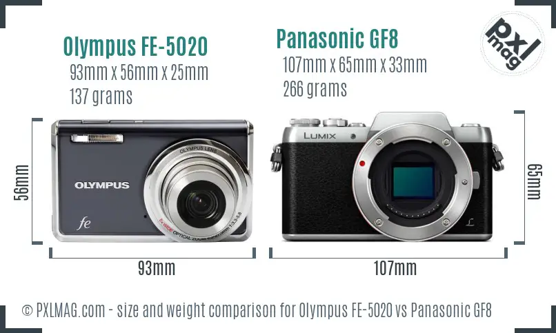 Olympus FE-5020 vs Panasonic GF8 size comparison