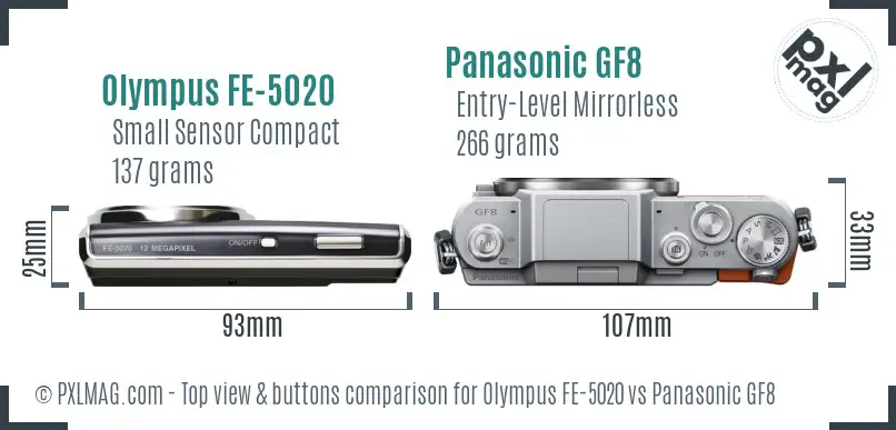 Olympus FE-5020 vs Panasonic GF8 top view buttons comparison