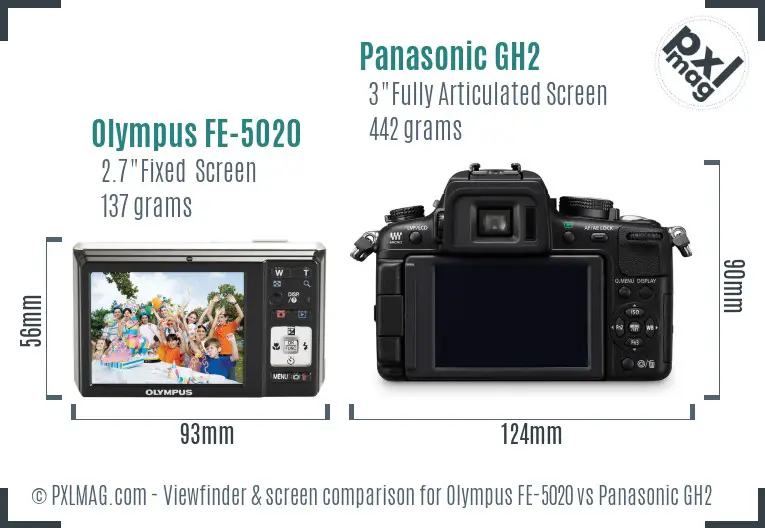 Olympus FE-5020 vs Panasonic GH2 Screen and Viewfinder comparison