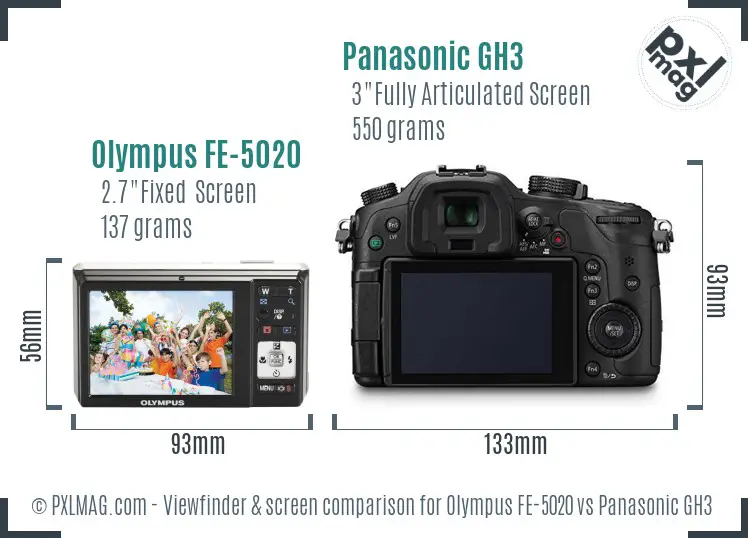 Olympus FE-5020 vs Panasonic GH3 Screen and Viewfinder comparison