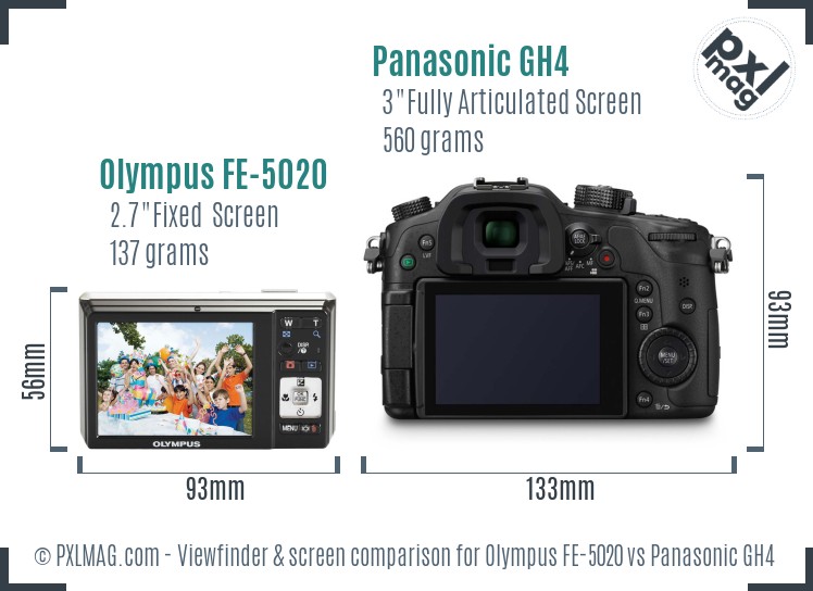 Olympus FE-5020 vs Panasonic GH4 Screen and Viewfinder comparison