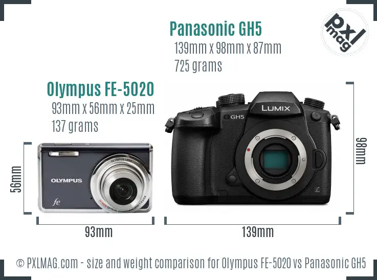 Olympus FE-5020 vs Panasonic GH5 size comparison
