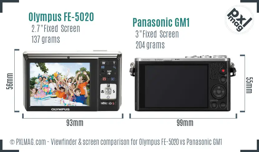 Olympus FE-5020 vs Panasonic GM1 Screen and Viewfinder comparison