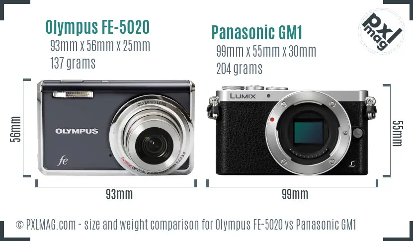 Olympus FE-5020 vs Panasonic GM1 size comparison