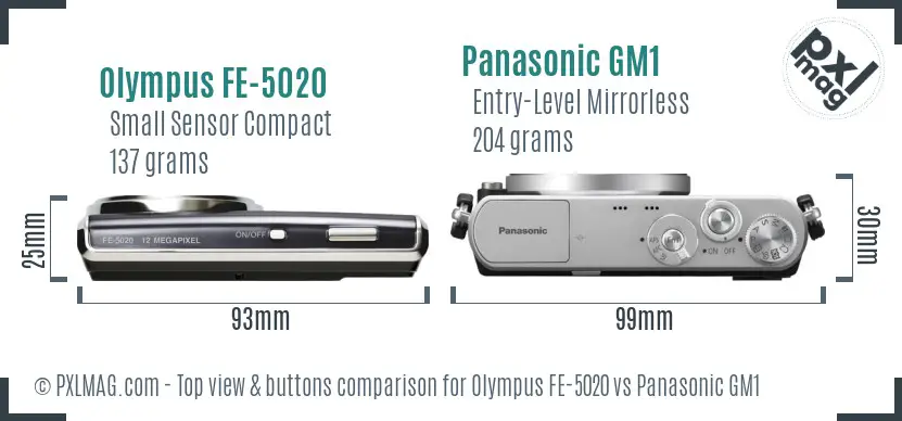 Olympus FE-5020 vs Panasonic GM1 top view buttons comparison