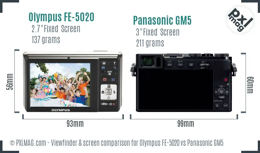 Olympus FE-5020 vs Panasonic GM5 Screen and Viewfinder comparison