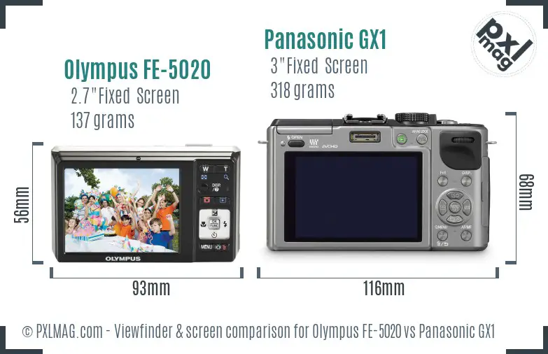 Olympus FE-5020 vs Panasonic GX1 Screen and Viewfinder comparison