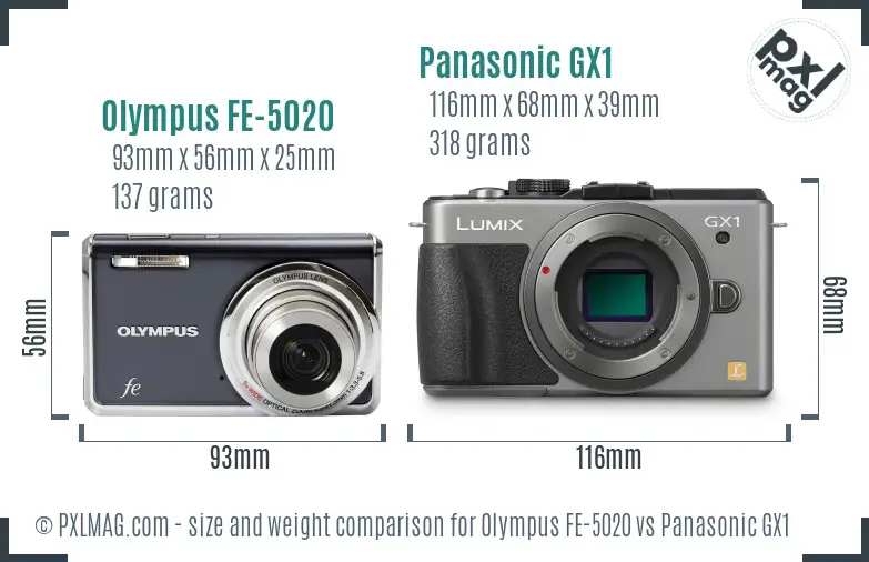 Olympus FE-5020 vs Panasonic GX1 size comparison