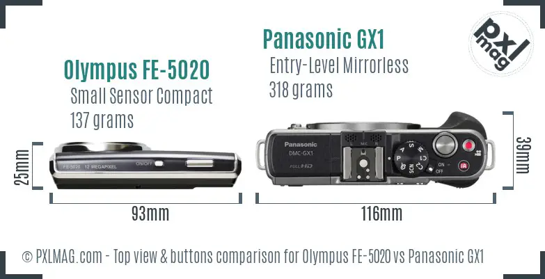 Olympus FE-5020 vs Panasonic GX1 top view buttons comparison