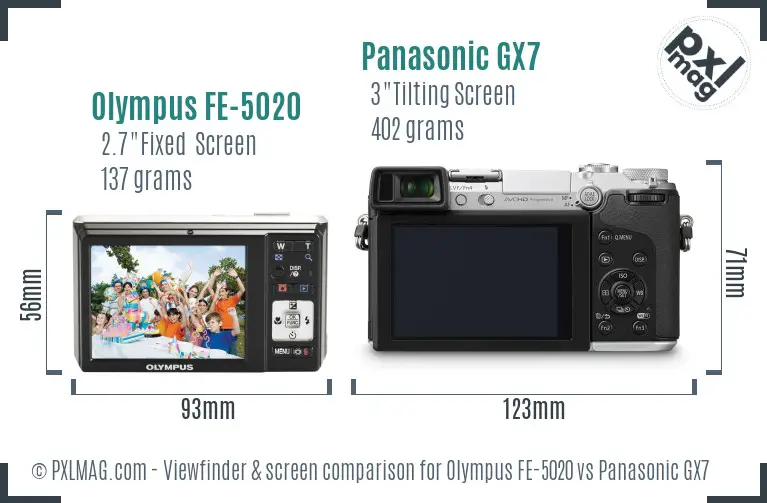 Olympus FE-5020 vs Panasonic GX7 Screen and Viewfinder comparison