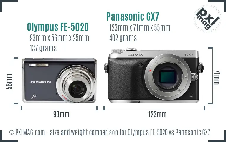 Olympus FE-5020 vs Panasonic GX7 size comparison