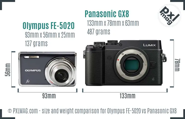 Olympus FE-5020 vs Panasonic GX8 size comparison