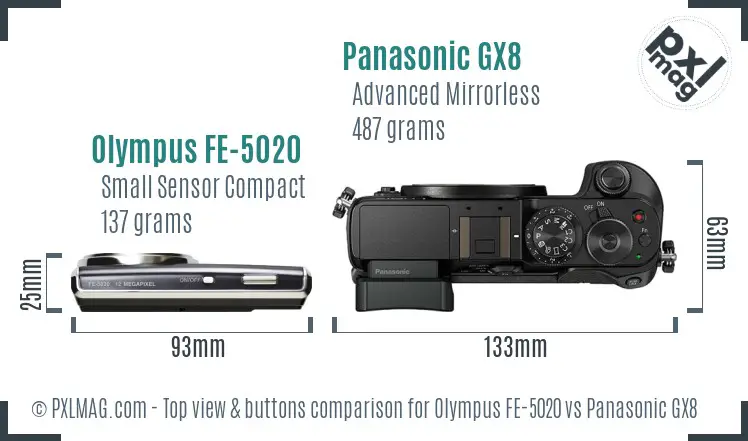 Olympus FE-5020 vs Panasonic GX8 top view buttons comparison