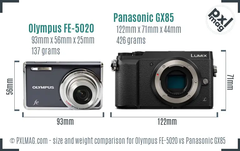 Olympus FE-5020 vs Panasonic GX85 size comparison