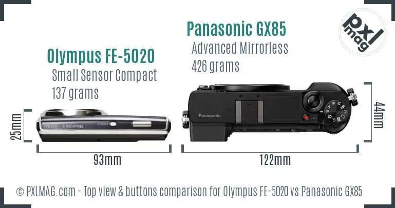 Olympus FE-5020 vs Panasonic GX85 top view buttons comparison