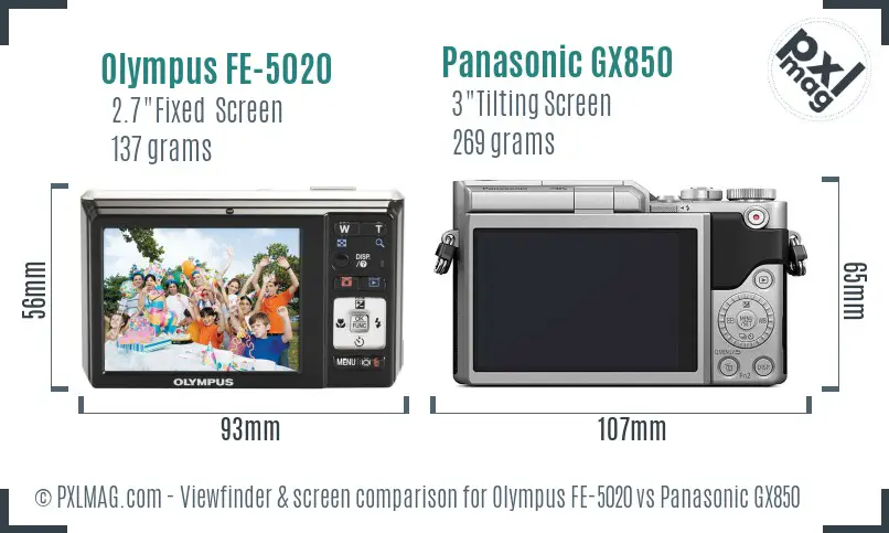 Olympus FE-5020 vs Panasonic GX850 Screen and Viewfinder comparison