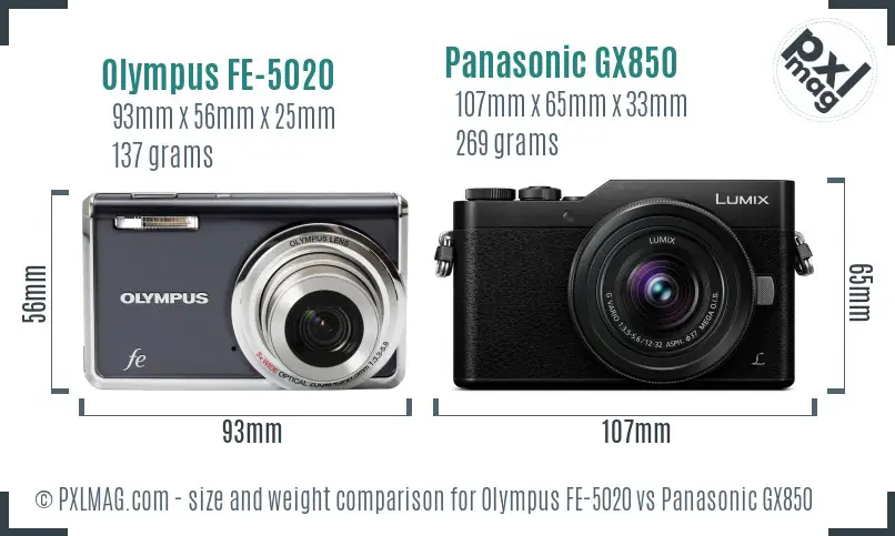 Olympus FE-5020 vs Panasonic GX850 size comparison