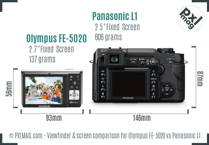 Olympus FE-5020 vs Panasonic L1 Screen and Viewfinder comparison