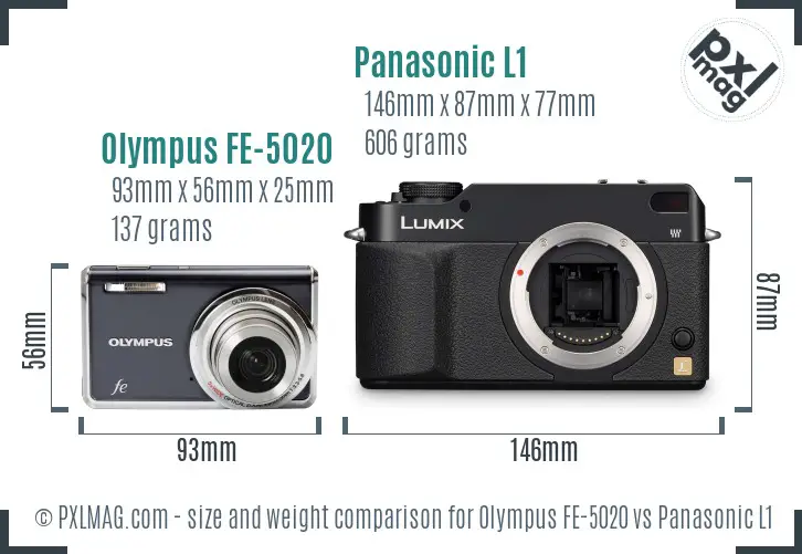 Olympus FE-5020 vs Panasonic L1 size comparison