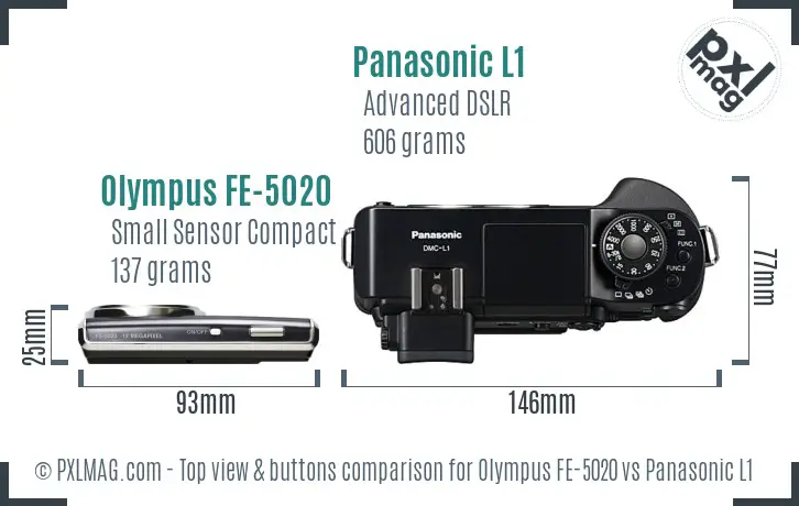 Olympus FE-5020 vs Panasonic L1 top view buttons comparison