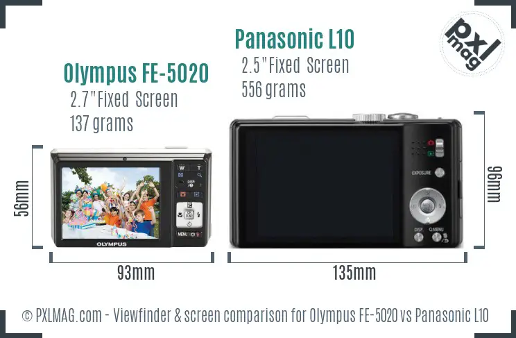 Olympus FE-5020 vs Panasonic L10 Screen and Viewfinder comparison Olympus FE-5020 vs Panasonic L10 Screen and Viewfinder comparison