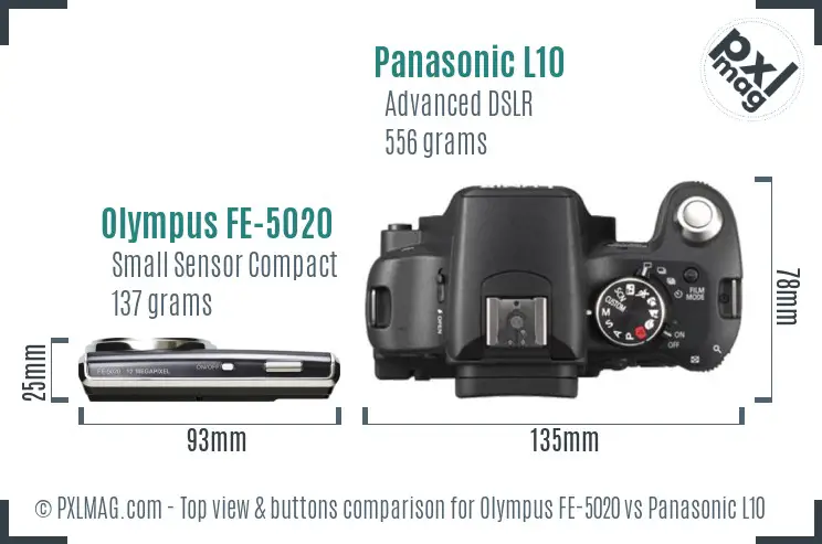 Olympus FE-5020 vs Panasonic L10 top view buttons comparison Olympus FE-5020 vs Panasonic L10 top view buttons comparison