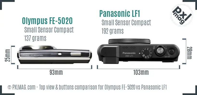 Olympus FE-5020 vs Panasonic LF1 top view buttons comparison