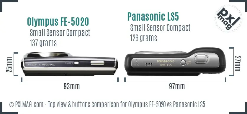 Olympus FE-5020 vs Panasonic LS5 top view buttons comparison Olympus FE-5020 vs Panasonic LS5 top view buttons comparison