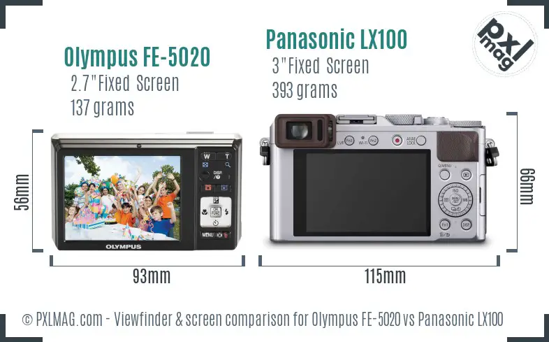 Olympus FE-5020 vs Panasonic LX100 Screen and Viewfinder comparison
