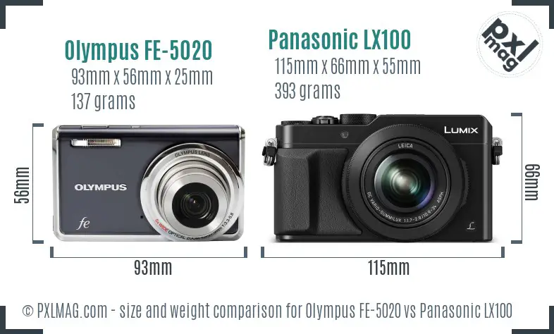 Olympus FE-5020 vs Panasonic LX100 size comparison
