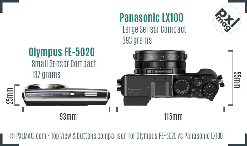Olympus FE-5020 vs Panasonic LX100 top view buttons comparison