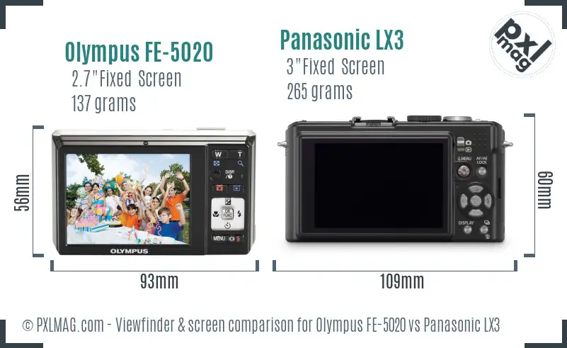 Olympus FE-5020 vs Panasonic LX3 Screen and Viewfinder comparison