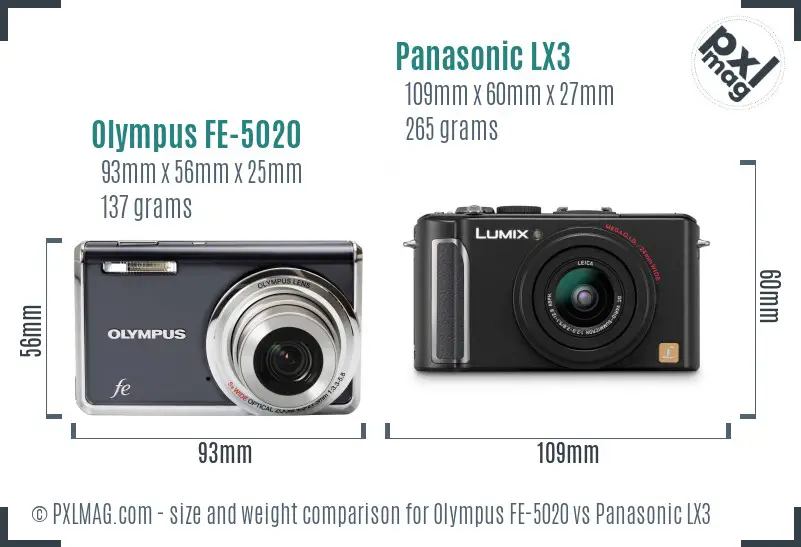 Olympus FE-5020 vs Panasonic LX3 size comparison