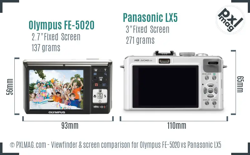 Olympus FE-5020 vs Panasonic LX5 Screen and Viewfinder comparison