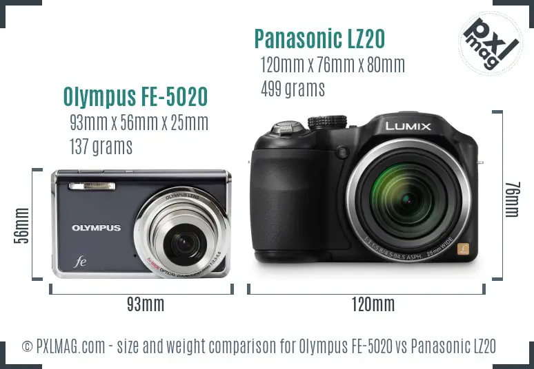 Olympus FE-5020 vs Panasonic LZ20 size comparison