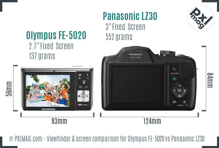 Olympus FE-5020 vs Panasonic LZ30 Screen and Viewfinder comparison