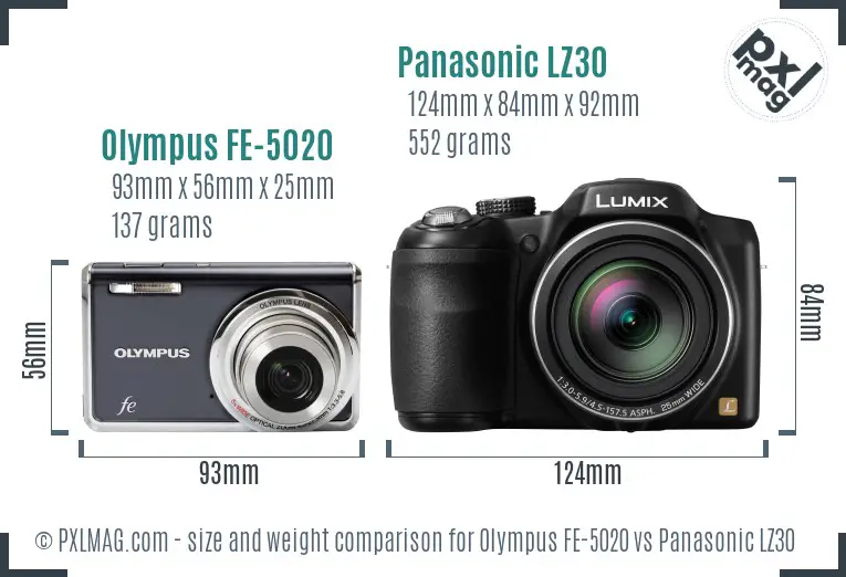 Olympus FE-5020 vs Panasonic LZ30 size comparison