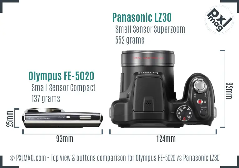 Olympus FE-5020 vs Panasonic LZ30 top view buttons comparison