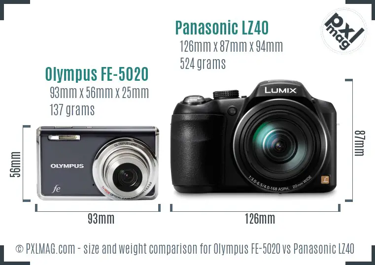 Olympus FE-5020 vs Panasonic LZ40 size comparison