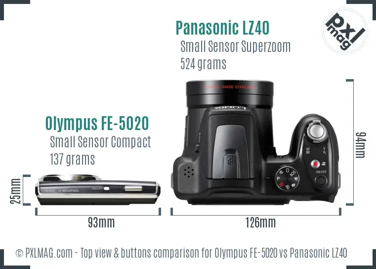 Olympus FE-5020 vs Panasonic LZ40 top view buttons comparison