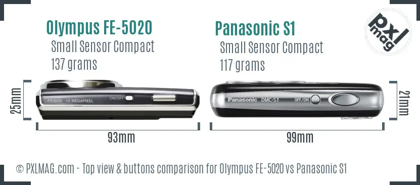 Olympus FE-5020 vs Panasonic S1 top view buttons comparison Olympus FE-5020 vs Panasonic S1 top view buttons comparison