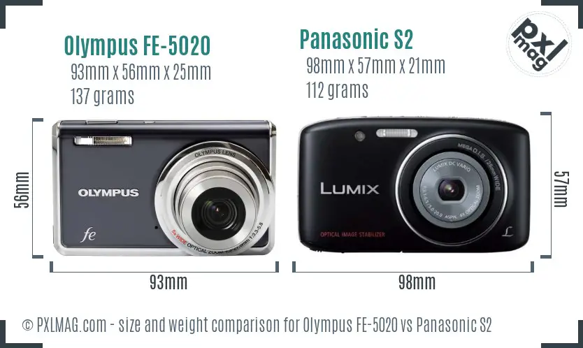 Olympus FE-5020 vs Panasonic S2 size comparison