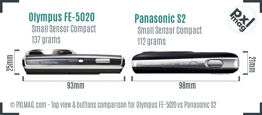 Olympus FE-5020 vs Panasonic S2 top view buttons comparison