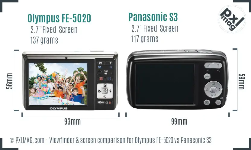 Olympus FE-5020 vs Panasonic S3 Screen and Viewfinder comparison