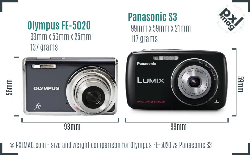 Olympus FE-5020 vs Panasonic S3 size comparison