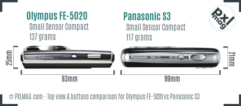 Olympus FE-5020 vs Panasonic S3 top view buttons comparison