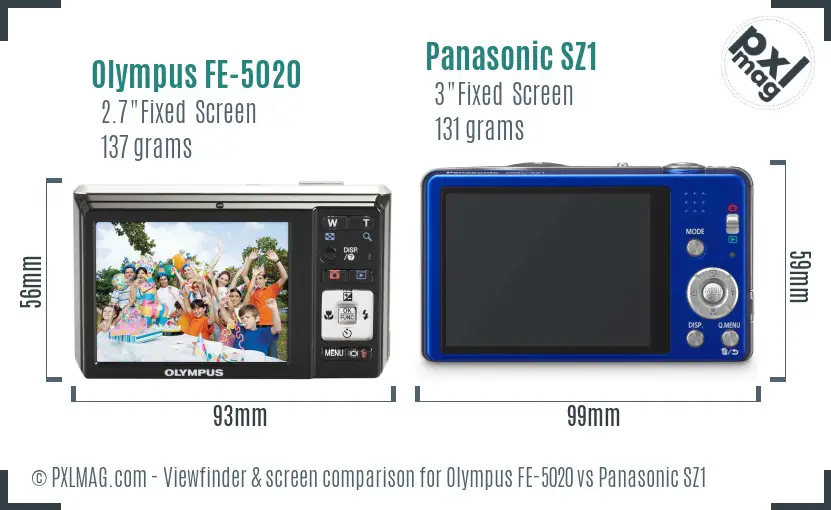 Olympus FE-5020 vs Panasonic SZ1 Screen and Viewfinder comparison